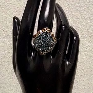 925 Sterling Silver Blue Tourmaline ring w/ Gold surrounding the stones Size 10